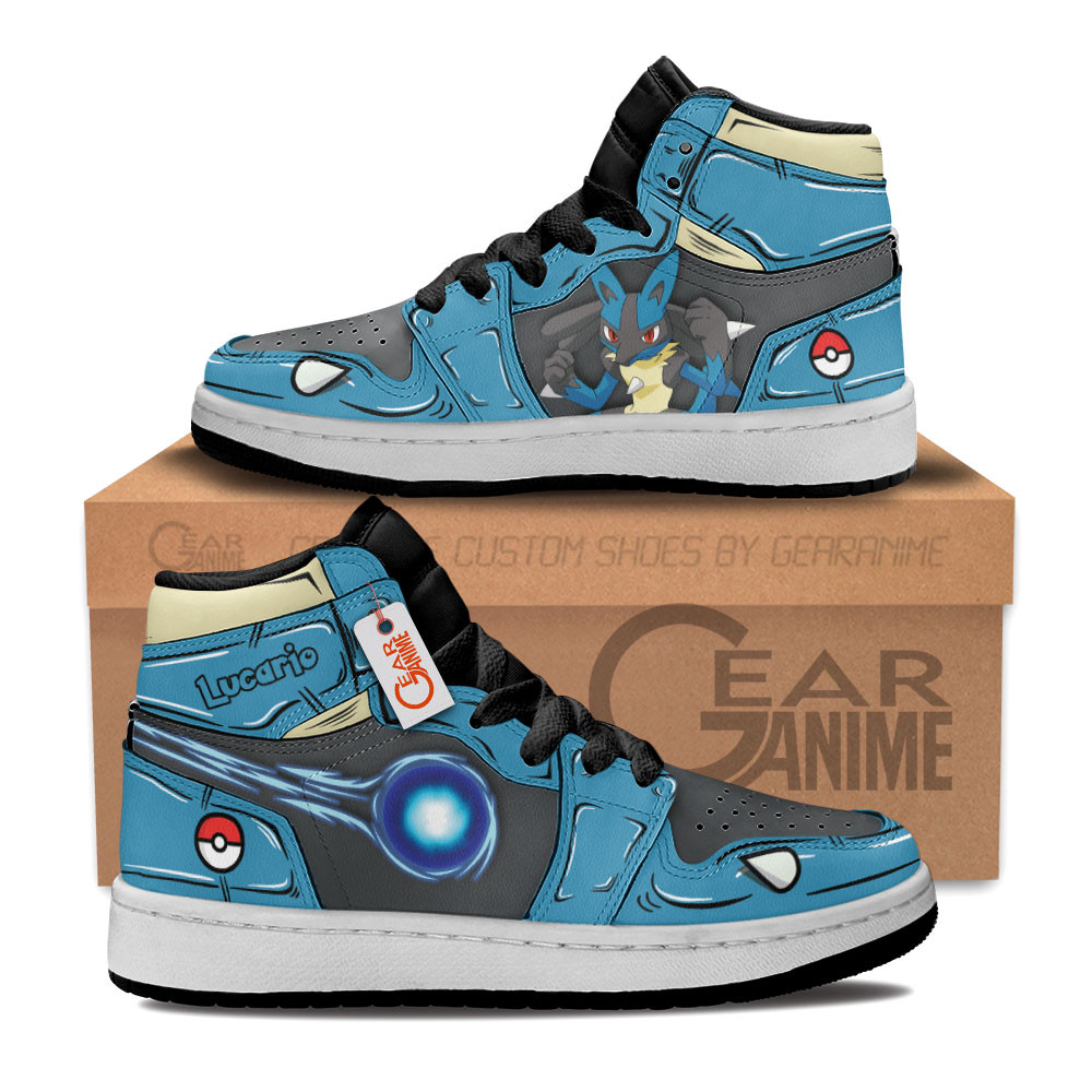 Lucario Custom Anime Kids High-Top Leather Sneakers Personalized