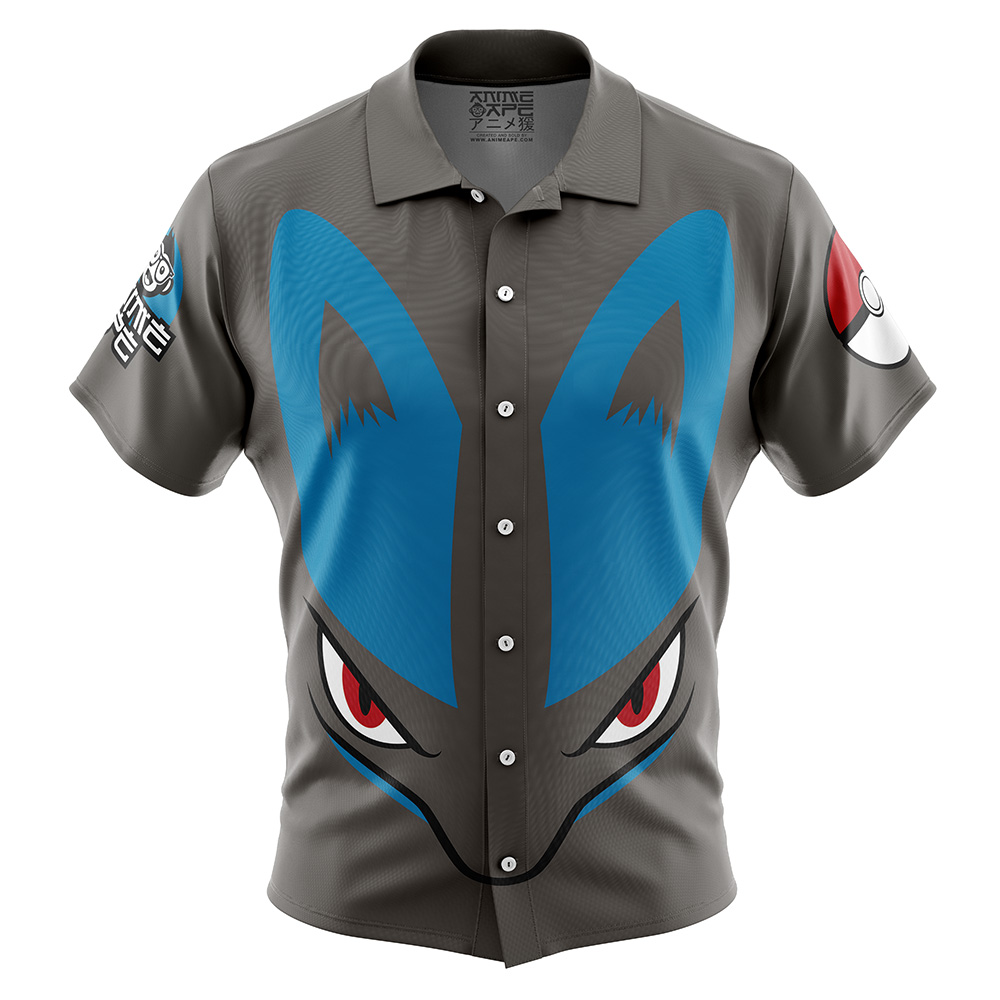 Lucario Face Pokemon Button Up Hawaiian Shirt