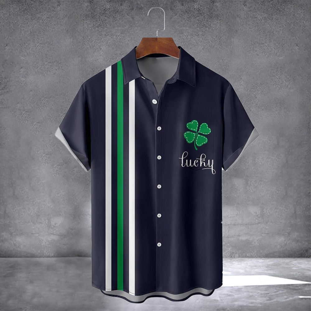 Lucky Clover Hawaiian Shirt With Pocket St. Patrick's Day Button Up Shirt Gift For Husband