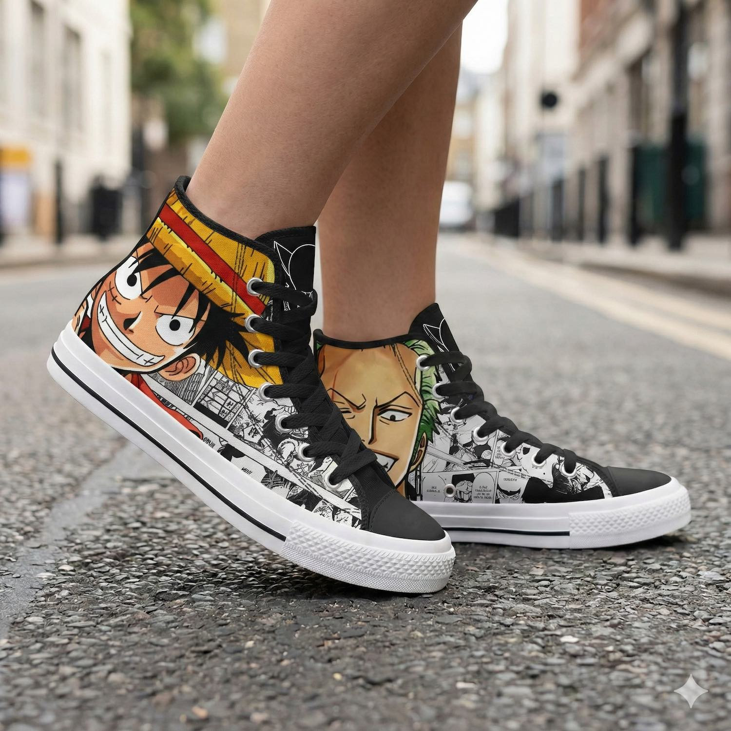 Luffy & Zoro Pirate Duo Drop Custom High-Top Canvas Shoes