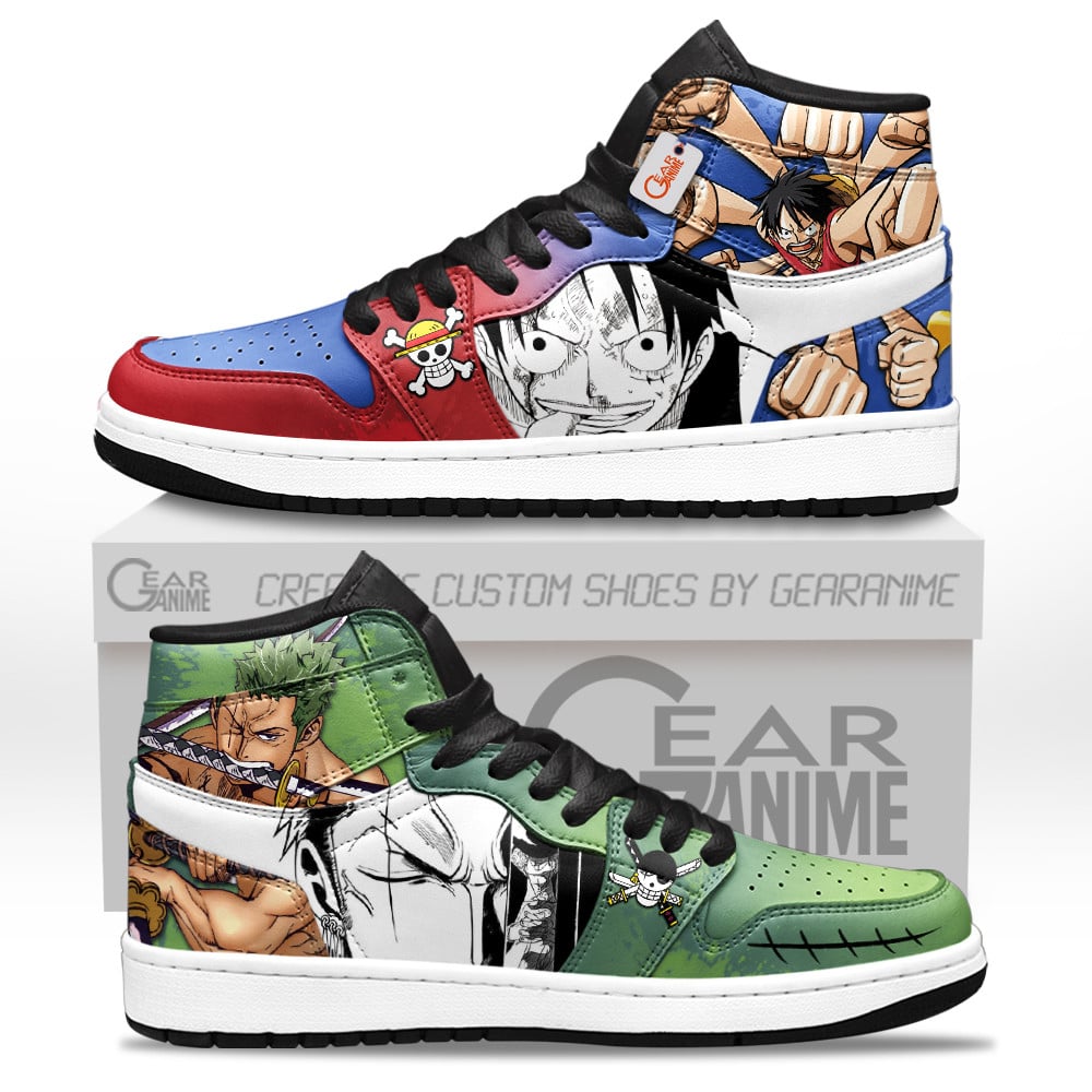 Luffy & Zoro Straw Hat Pirates Custom Anime High-Top Leather Sneakers