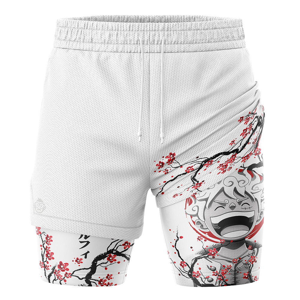 Luffy Gear 5 Cherry Blossom One Piece 2-in-1 Performance Shorts