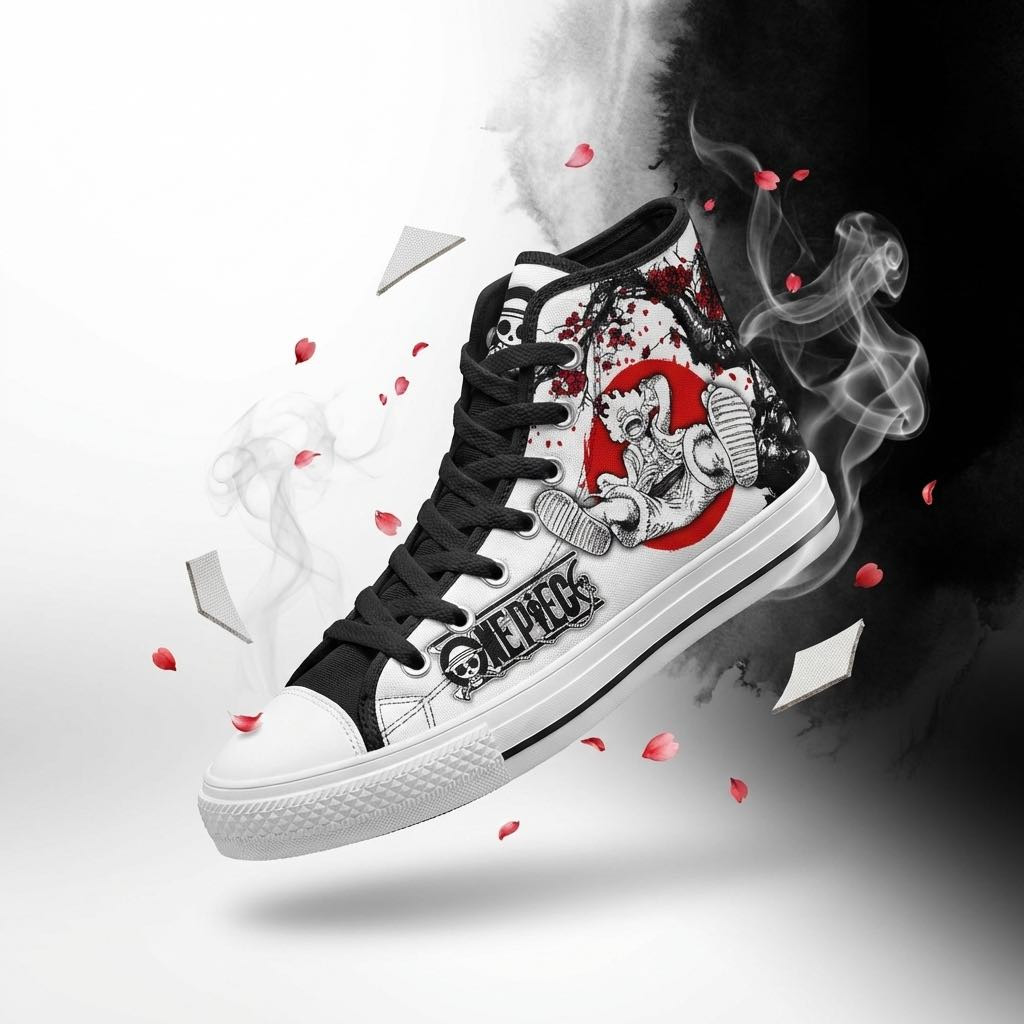 Luffy Gear 5 Nika Custom Anime High-Top Canvas Shoes Japanese Styles