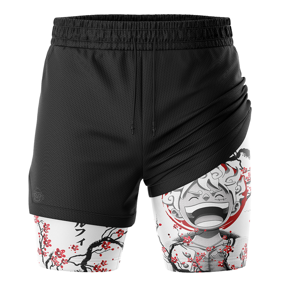 Luffy Gear 5 V2 Cherry Blossom One Piece 2-in-1 Performance Shorts