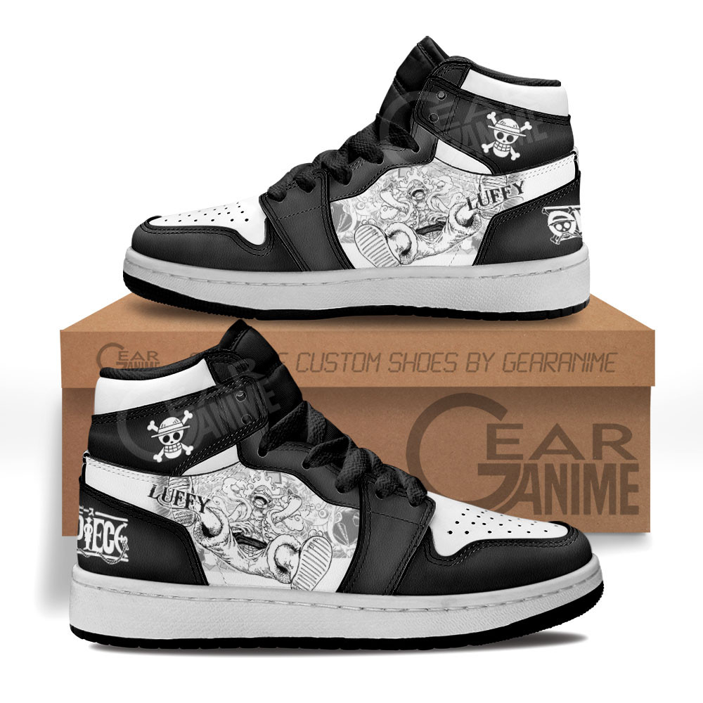 Luffy Gear 5th Custom Anime Kids High-Top Leather Sneakers Manga Style