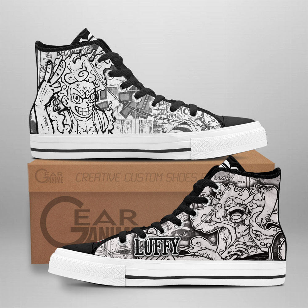 Luffy Gear 5th Manga Art Custom Anime High-Top Canvas Shoes