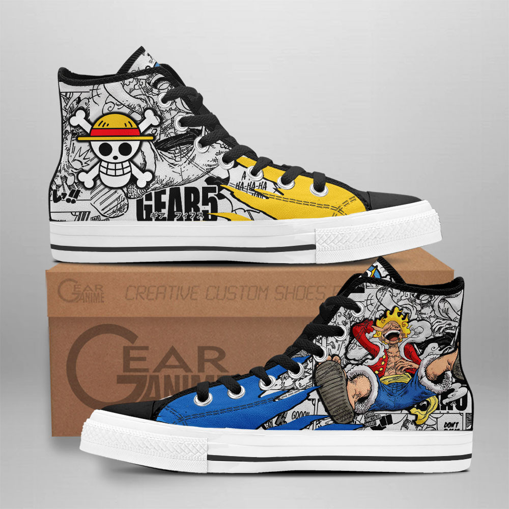 Luffy Gear 5th Nika Custom Anime High-Top Canvas Shoes