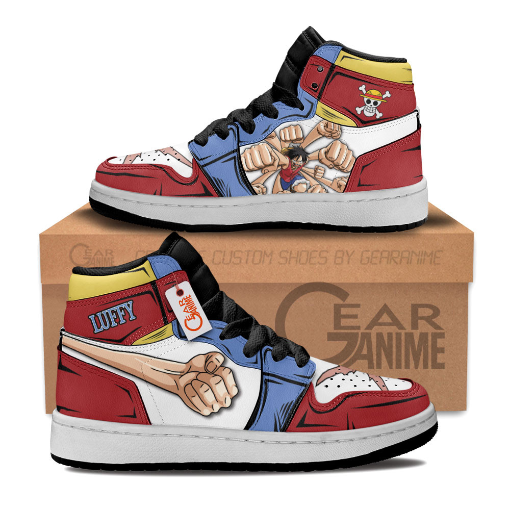 Luffy Gomu Gomu Custom Anime Kids High-Top Leather Sneakers Personalized