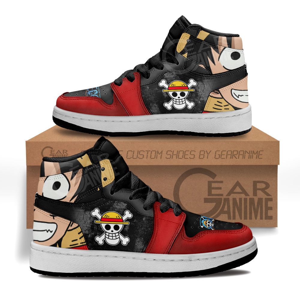 Luffy Jolly Roger Custom Anime Kids High-Top Leather Sneakers