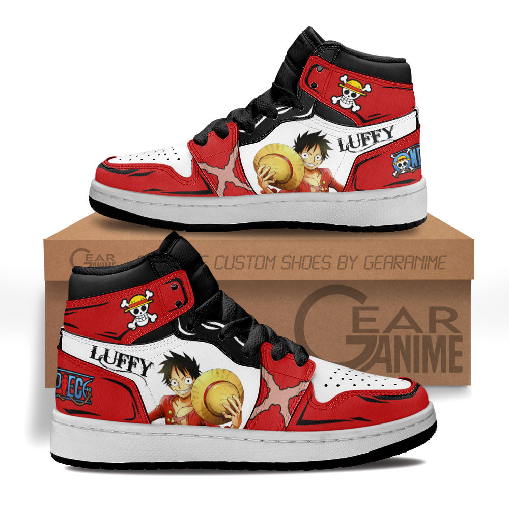 Luffy Straw Hat Custom Anime Kids High-Top Leather Sneakers