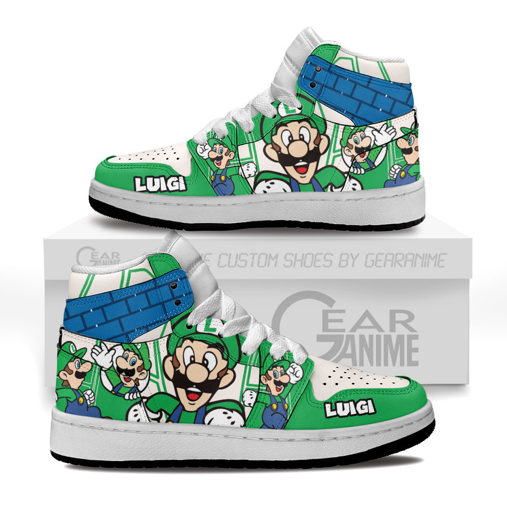 Luigi Kids Custom Gaming High-Top Leather Sneakers Custom