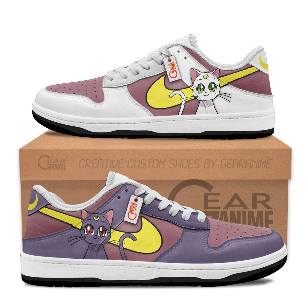 Luna and Artemis Cat Custom Anime Low-Top Skate Sneakers