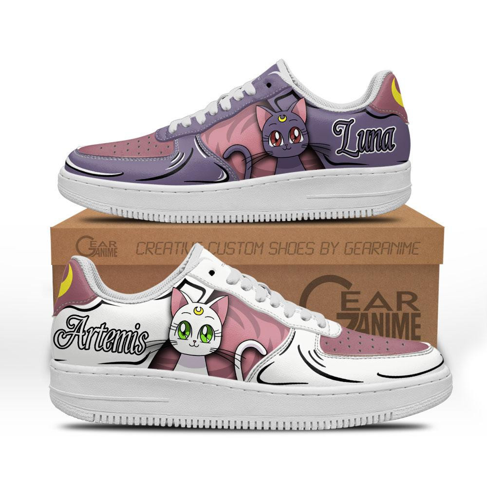 Luna and Artemis Custom Anime Low-Top Leather Sneakers