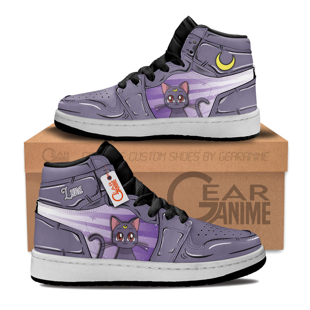 Luna Cat Custom Anime Kids High-Top Leather Sneakers Personalized