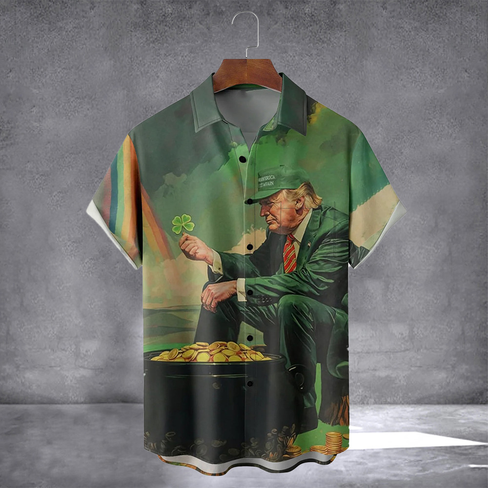 Make St Patrick's Day Great Again Trump Hawaiian Shirt With Pocket Vintage Patrick's Day Shirt