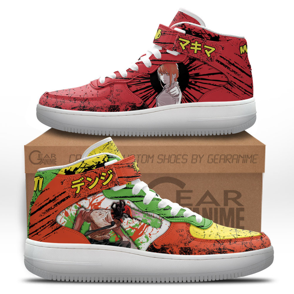 Makima and Denji Custom Anime Mid-Top Leather Sneakers