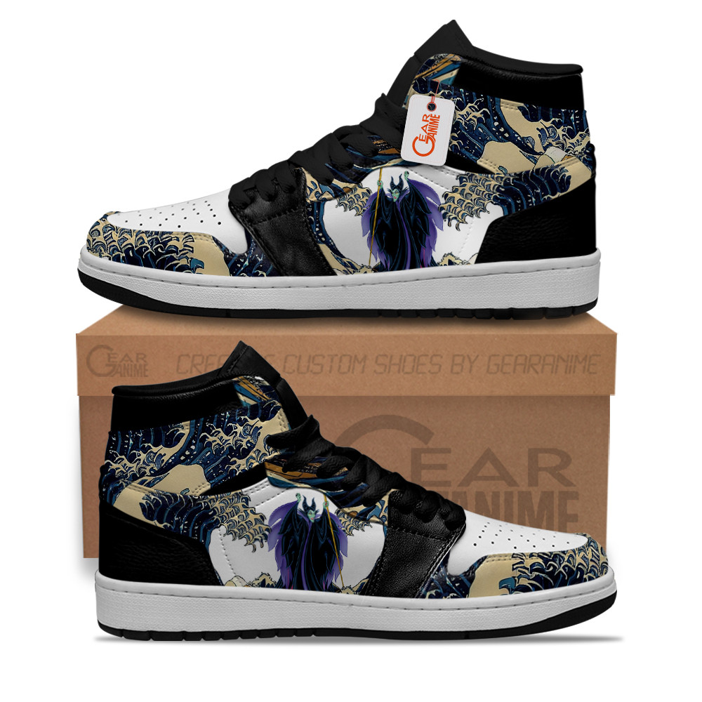 Maleficent Kanagawa Great Wave Custom Movie High-Top Leather Sneakers