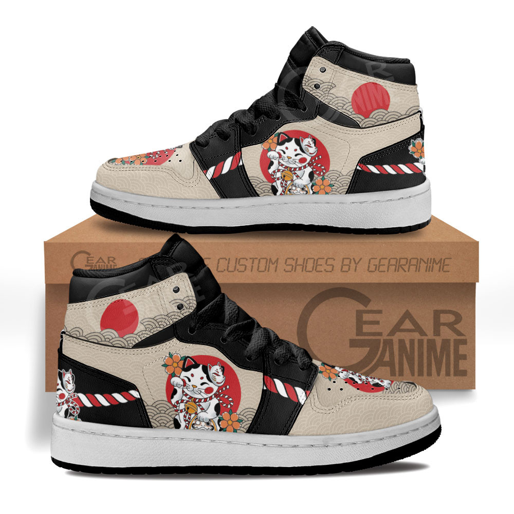Maneki Neko Custom Anime Kids High-Top Leather Sneakers MV1406