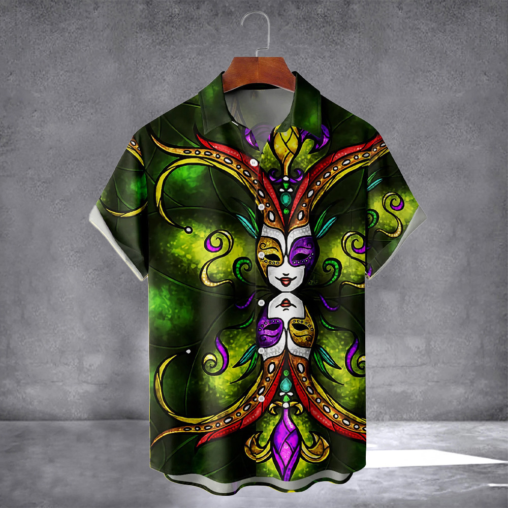 Mardi Gras Mask Chest Hawaiian Shirt Saint Patrick' S Day Shirt Gifts For Boyfriends