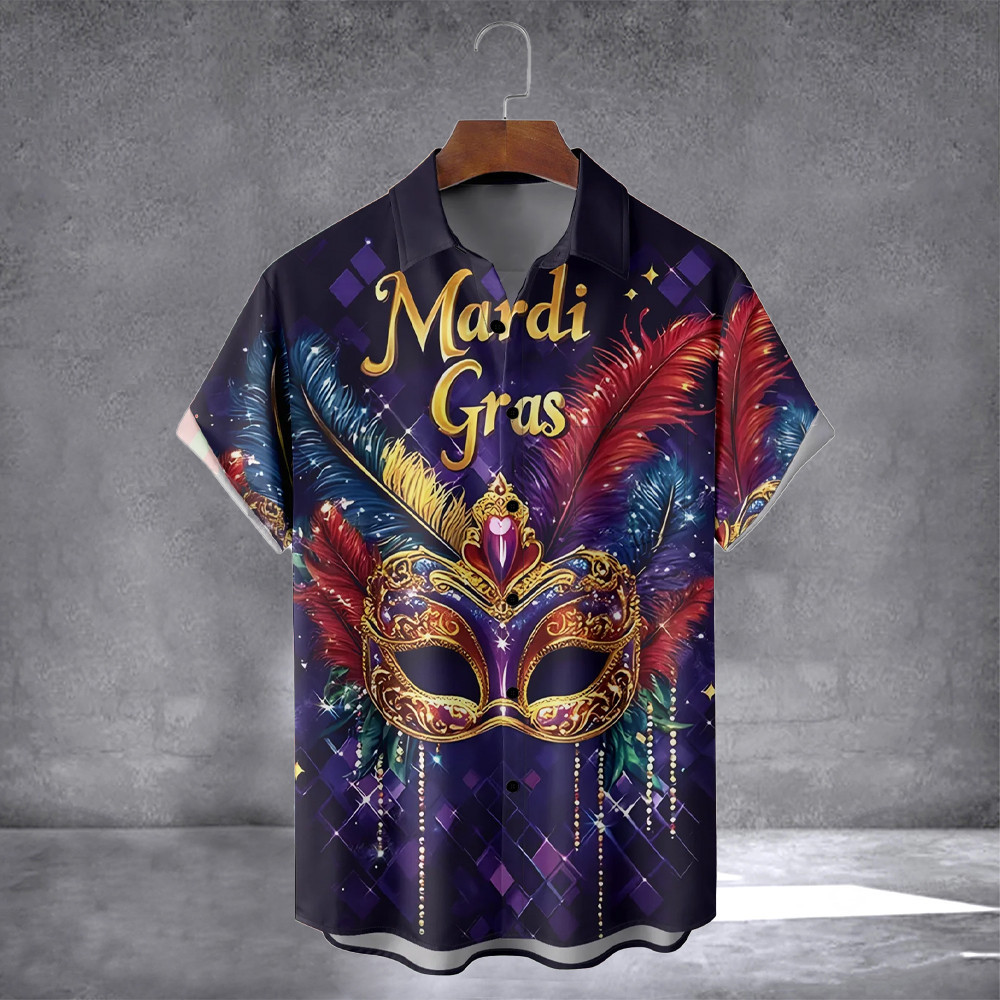 Mardi Gras Mask Graphic Chest Pocket Shirt St Patricks Day Shirts Gifts For Friends