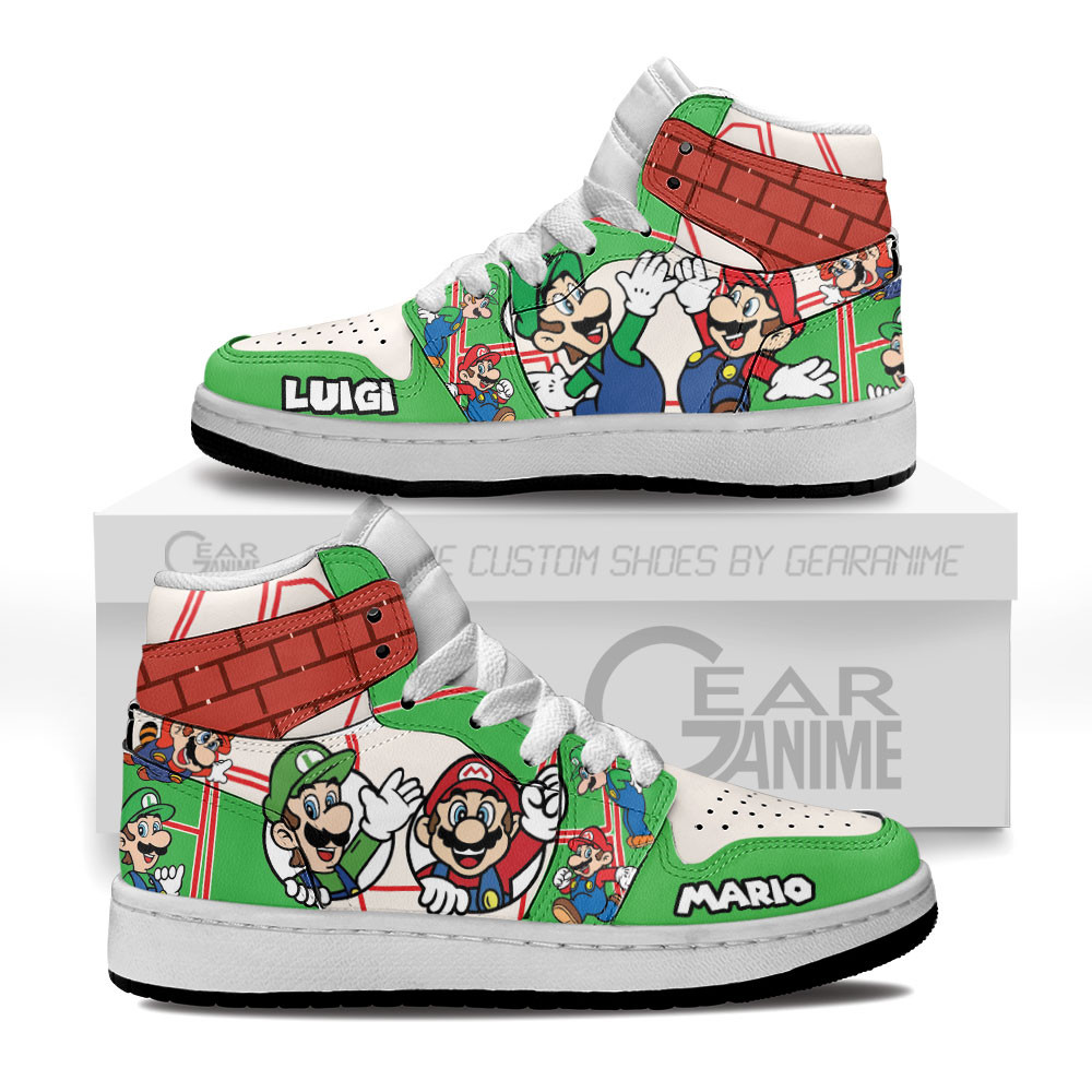 Mario and Luigi Kids Custom Gaming High-Top Leather Sneakers Custom