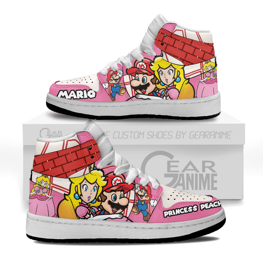 Mario and Princess Peach Kids Custom Gaming High-Top Leather Sneakers Custom