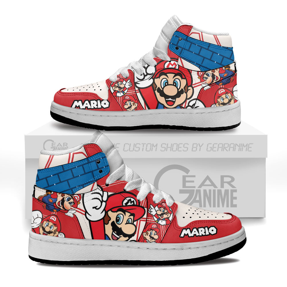 Mario Kids Custom Gaming High-Top Leather Sneakers Custom