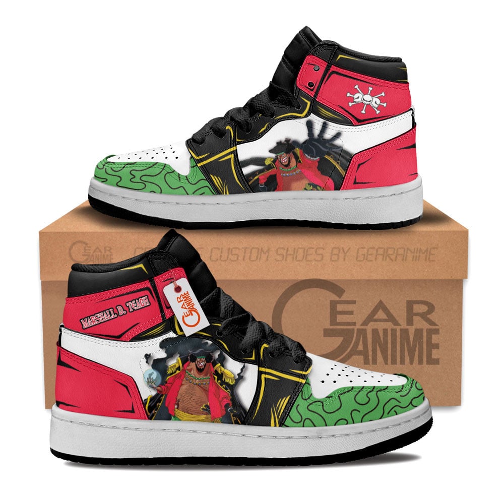 Marshall D. Teach Custom Anime Kids High-Top Leather Sneakers Personalized