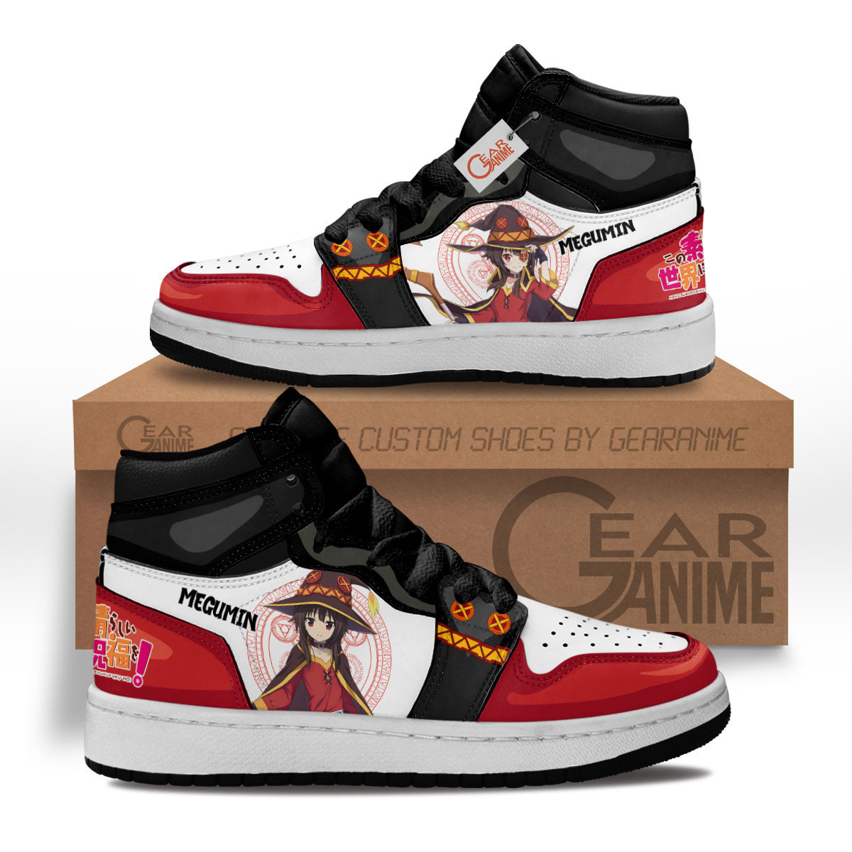Megumin Custom Anime Kids High-Top Leather Sneakers KonoSuba MV1302