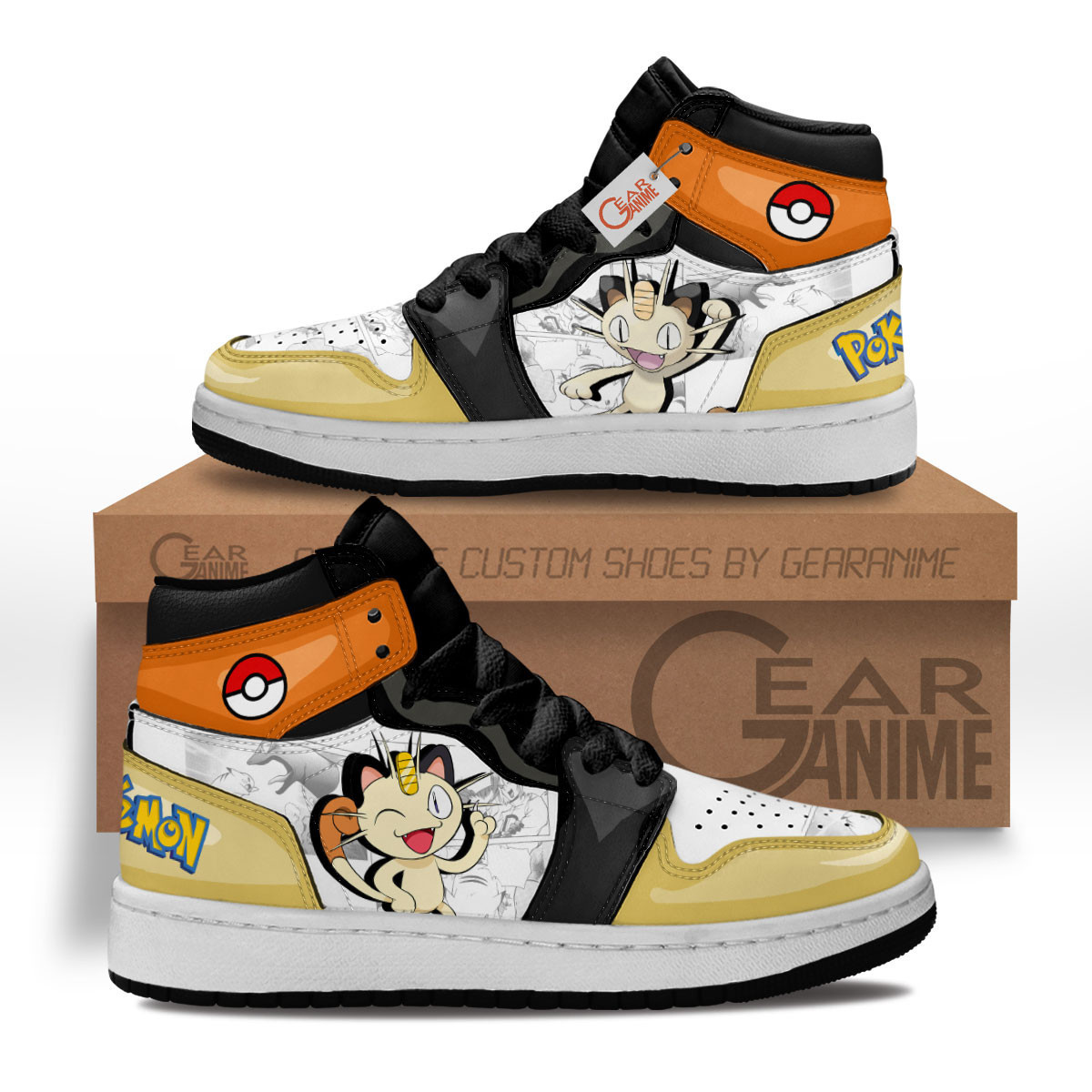 Meowth Custom Anime Kids High-Top Leather Sneakers