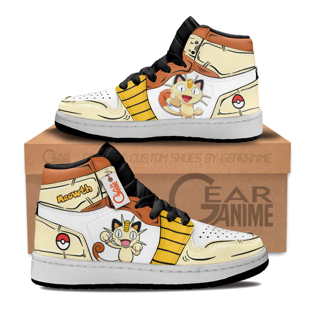 Meowth Custom Anime Kids High-Top Leather Sneakers Personalized