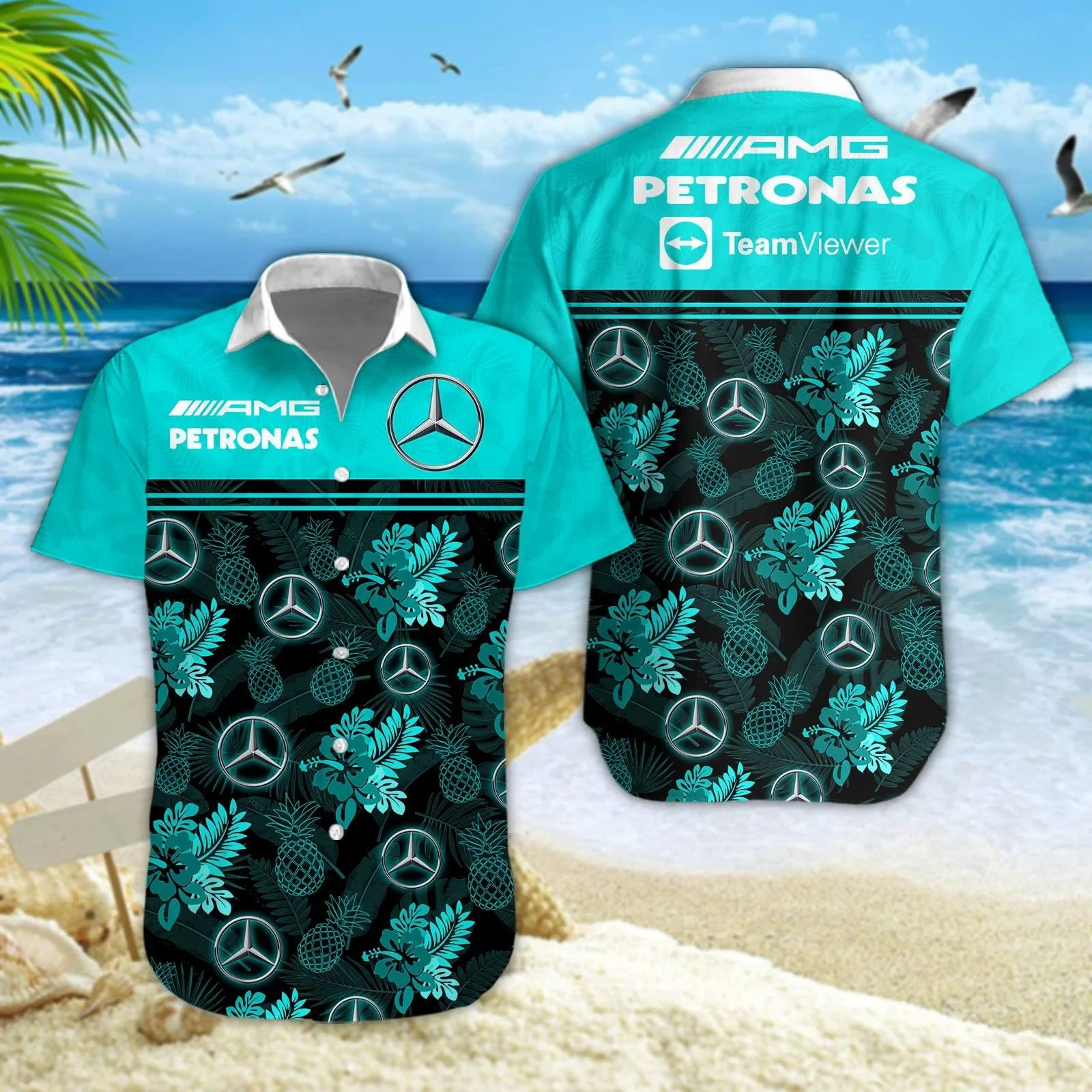 Mercedes 100th Anniversary Hawaiian Shirt AMG Petronas Clothing Great Father's Day Gifts