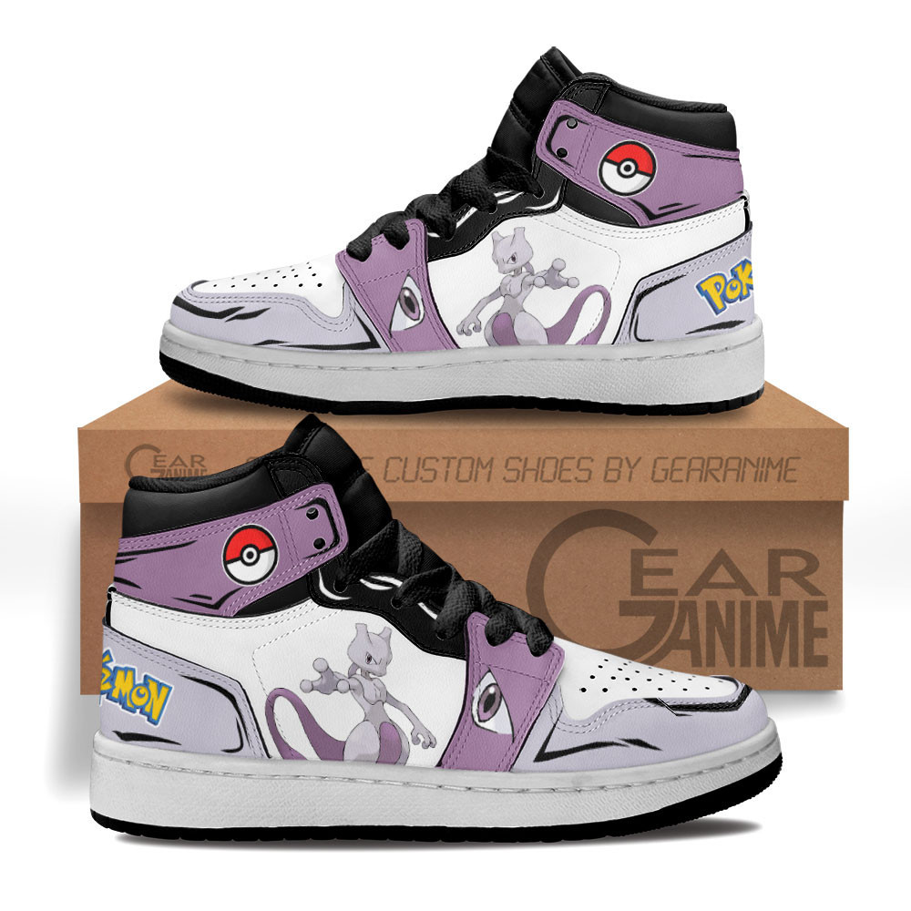 Mewtwo Custom Anime Kids High-Top Leather Sneakers