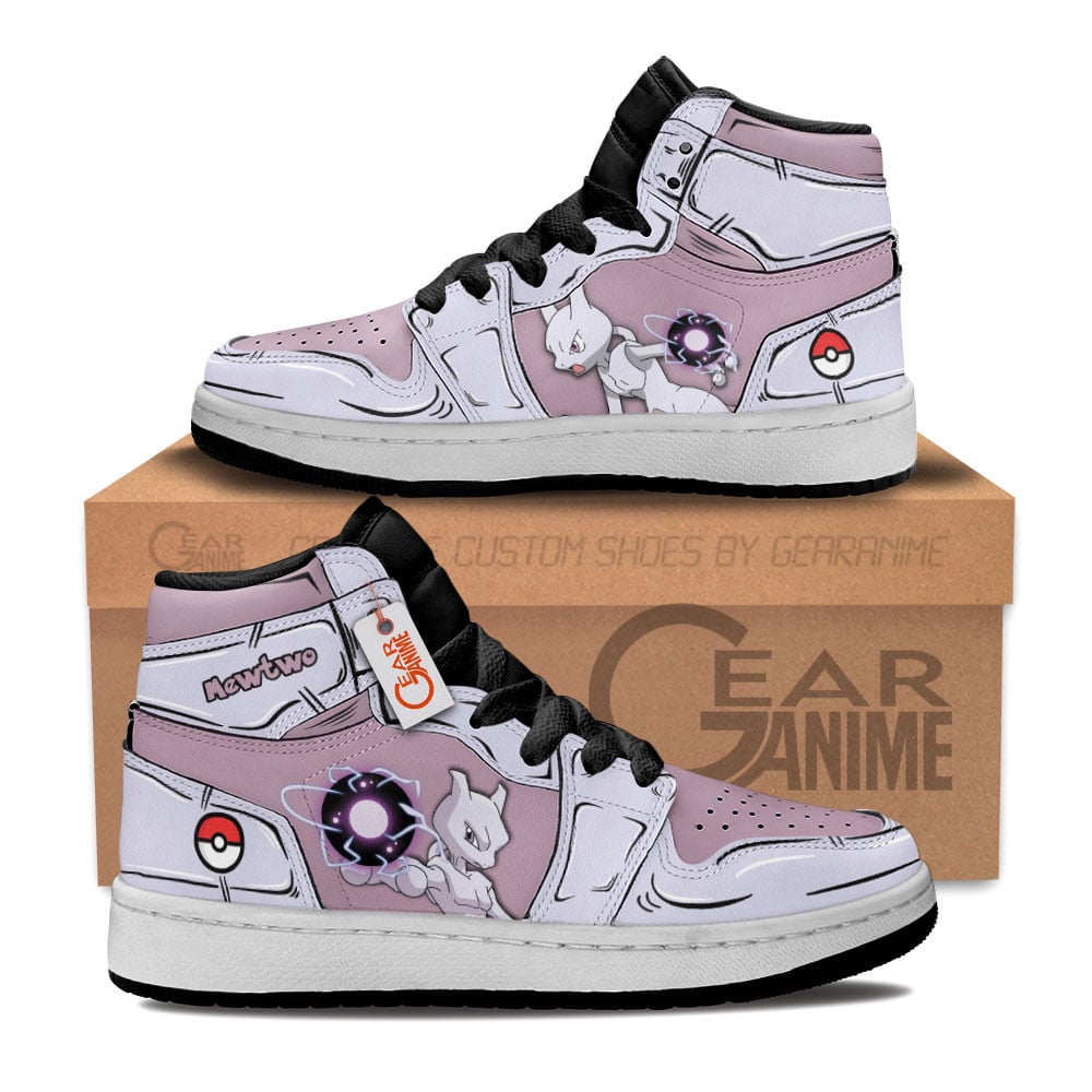 Mewtwo Custom Anime Kids High-Top Leather Sneakers Personalized