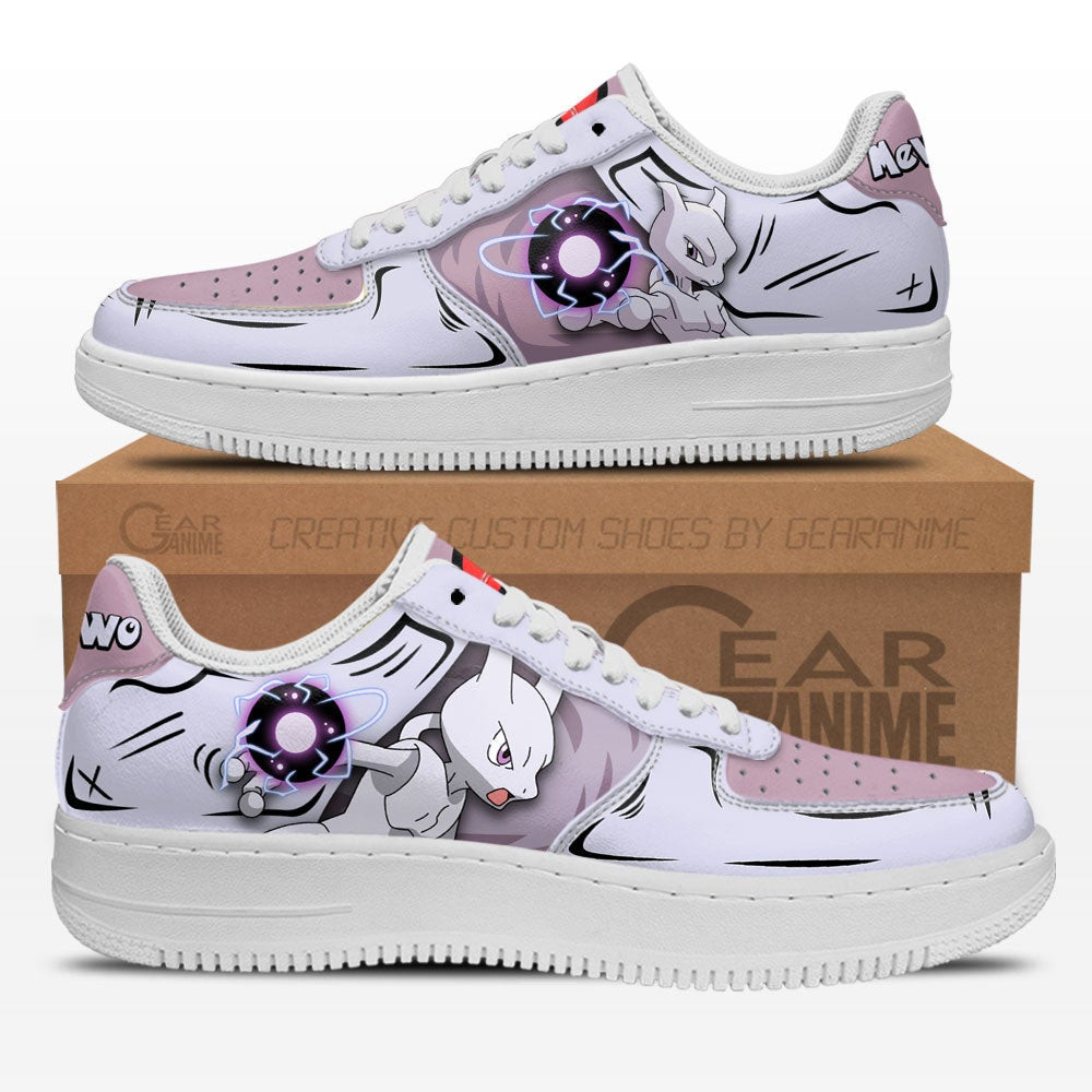 Mewtwo Custom Anime Low-Top Leather Sneakers