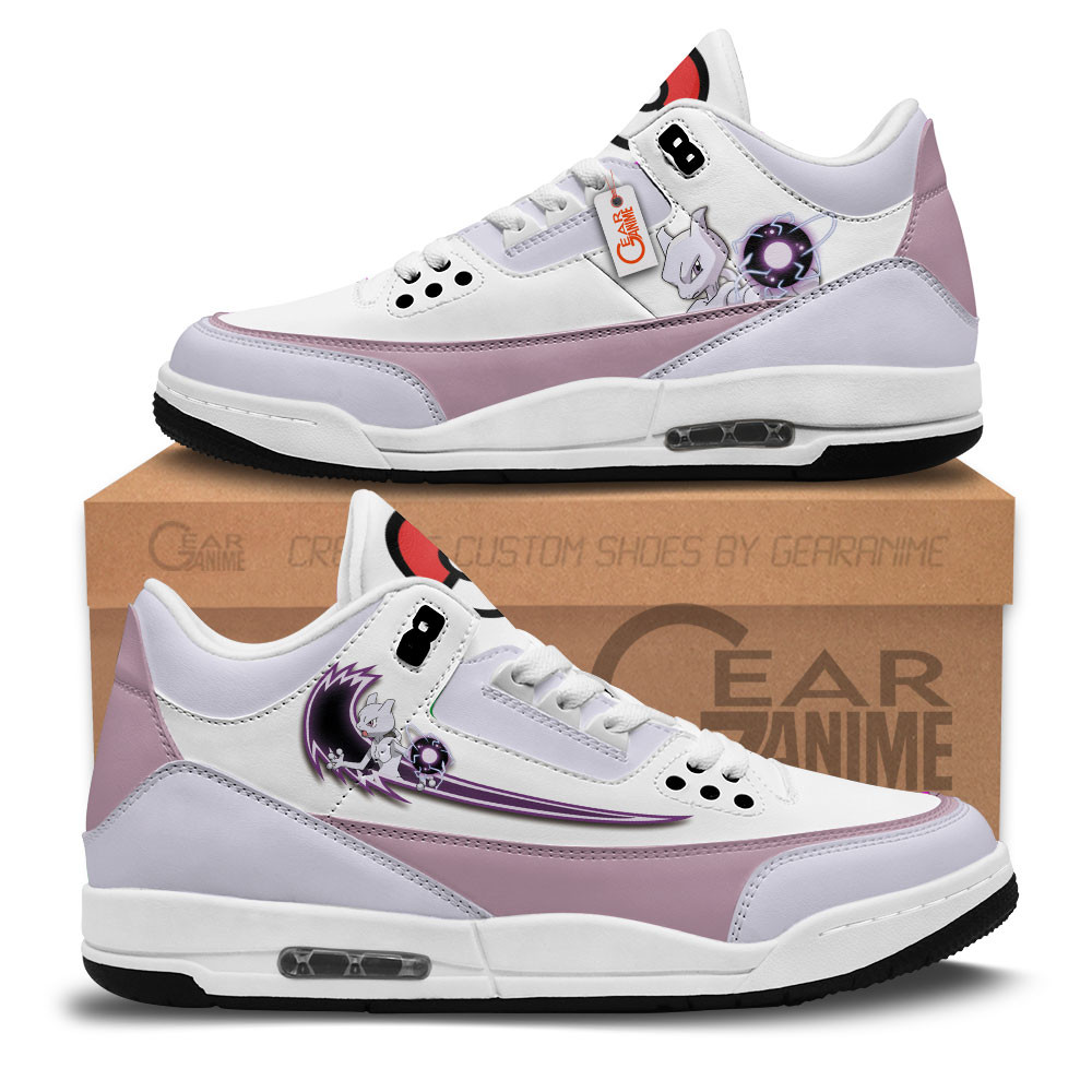Mewtwo Custom Anime Retro 3 Leather Sneakers