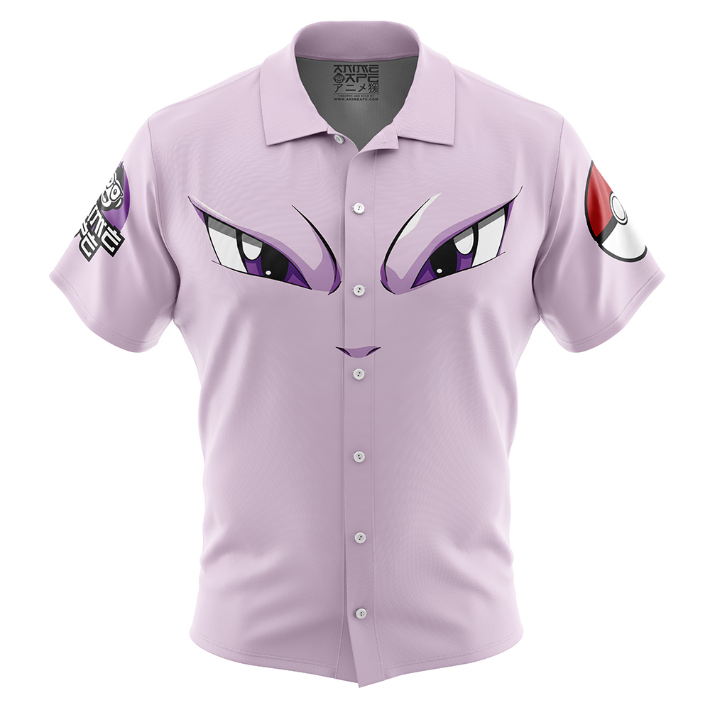 Mewtwo Face Pokemon Button Up Hawaiian Shirt