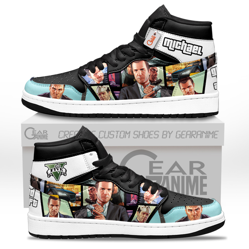 Michael De Santa Custom Gaming High-Top Leather Sneakers GTA Game Personalized