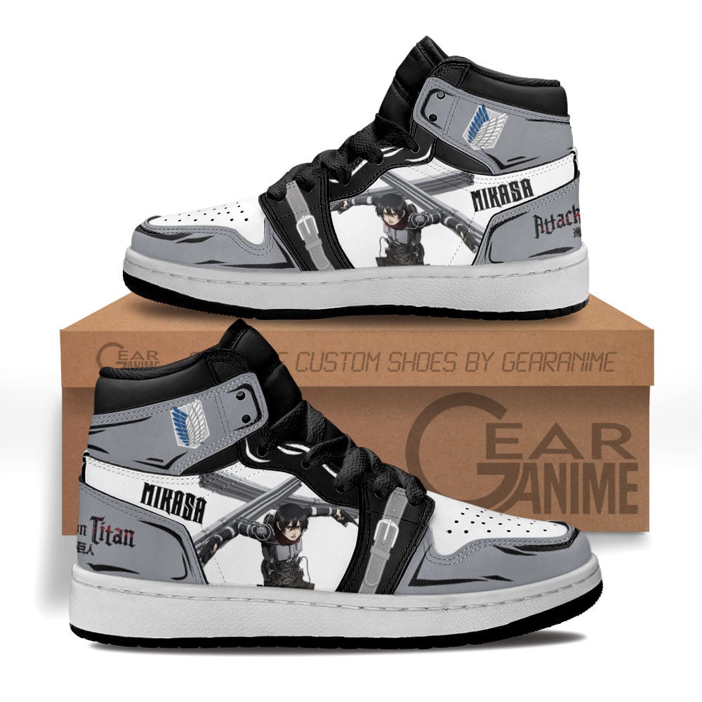 Mikasa Ackerman Custom Anime Kids High-Top Leather Sneakers
