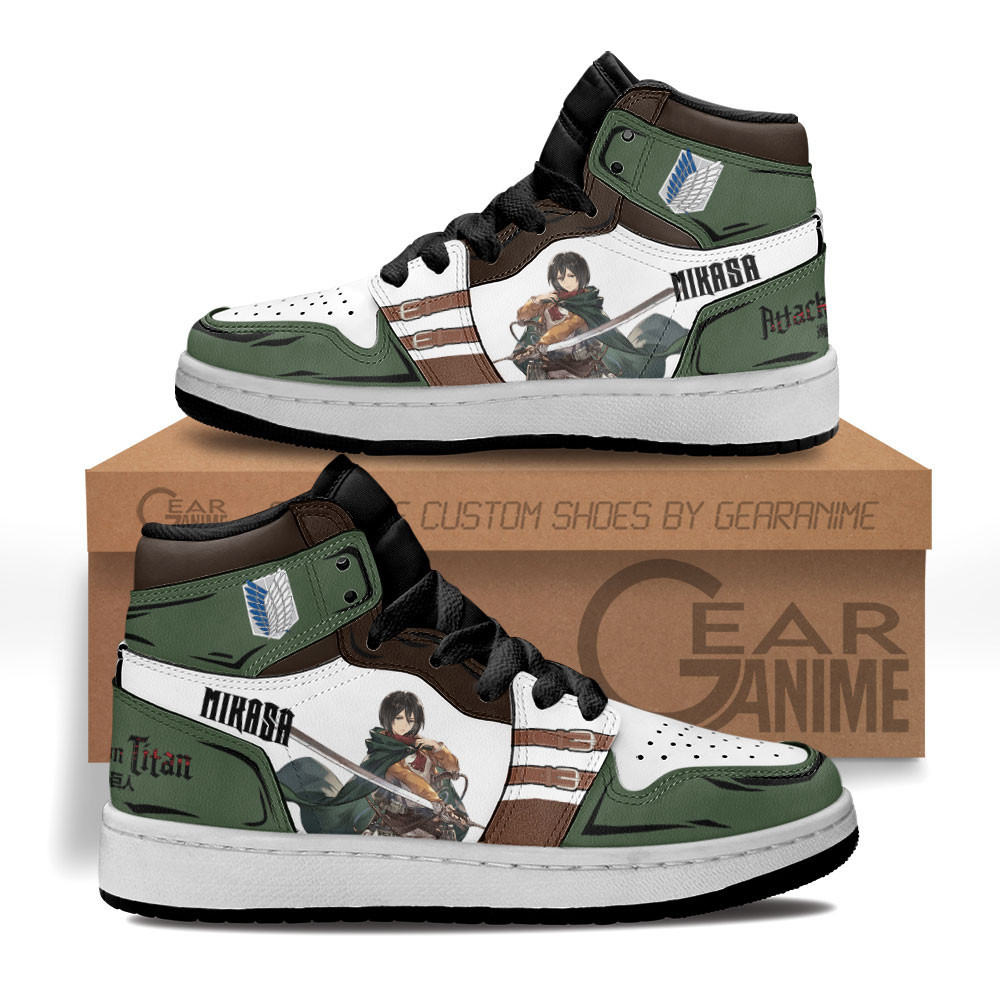 Mikasa Ackerman Custom Anime Kids High-Top Leather Sneakers