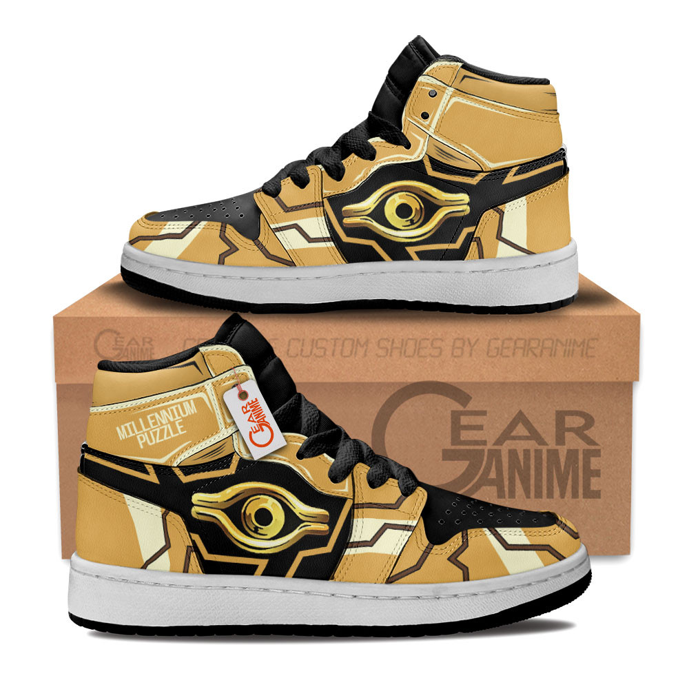 Millennium Puzzle Custom Anime Kids High-Top Leather Sneakers