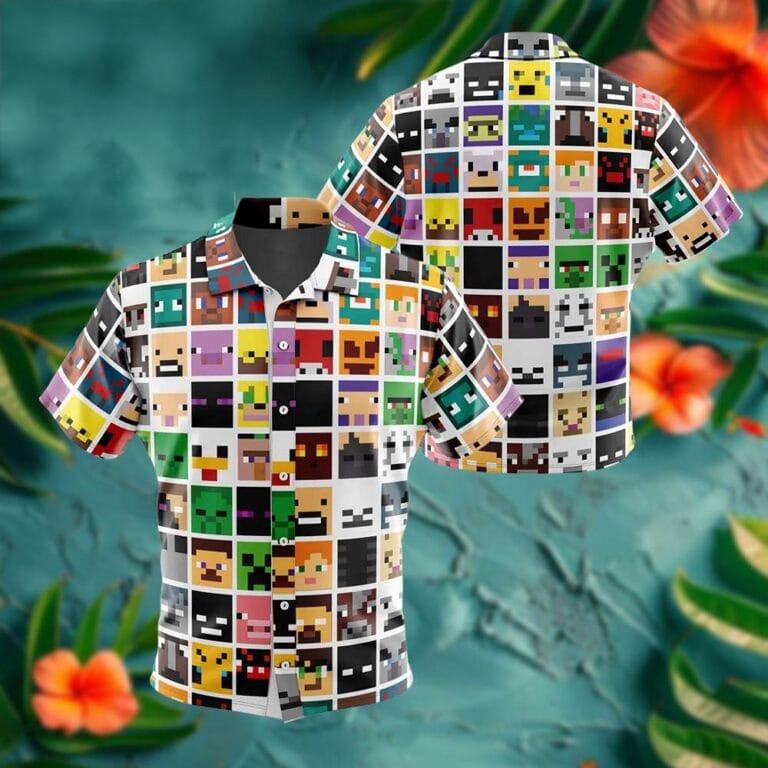 Minecraft Block Faces Merch Summer Hawaiian Shirt Beach Vibe Apparel Gift For Men