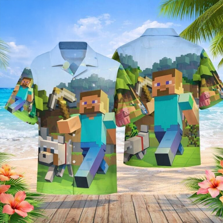 Minecraft Steve And Pets Merch Summer Hawaiian Shirt Perfect Fans Gift For Him