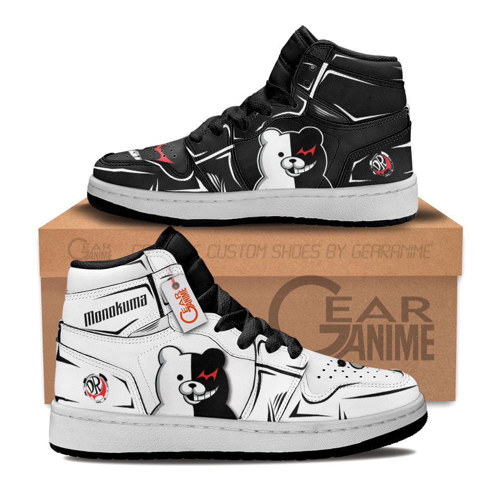 Monokuma Custom Anime Kids High-Top Leather Sneakers Personalized