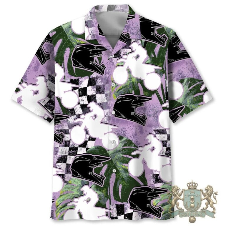 Motocross Tropical Checkered Flag Hawaiian Shirt Dirt Bike Racing Aloha Shirt Gift Ideas