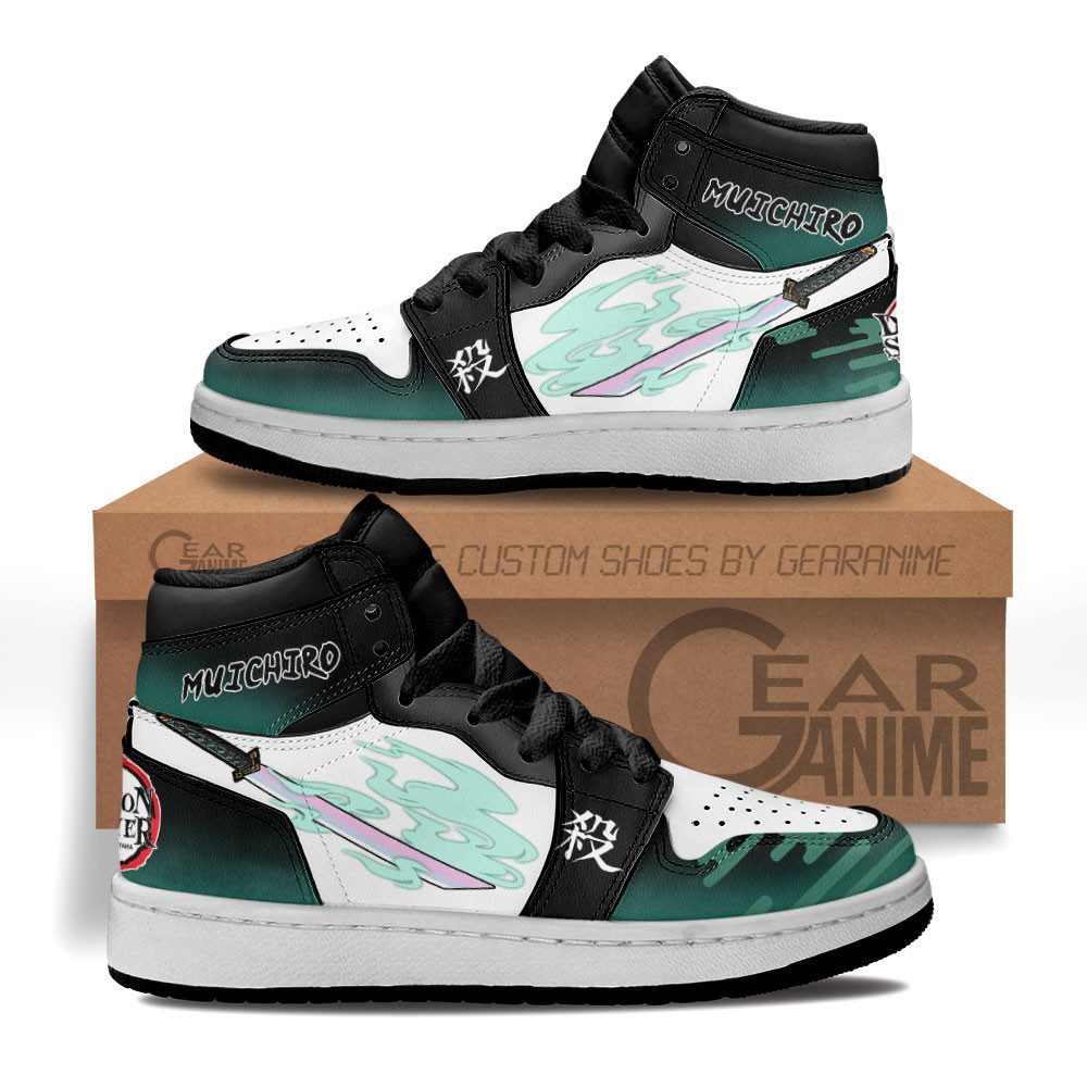 Muichiro Tokito Custom Anime Kids High-Top Leather Sneakers Blade Mist Breathing