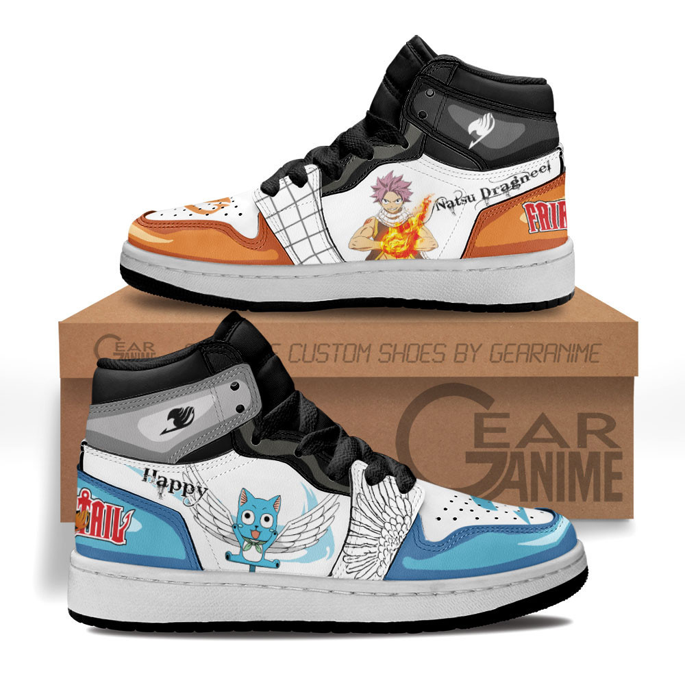 Natsu and Happy Custom Anime Kids High-Top Leather Sneakers