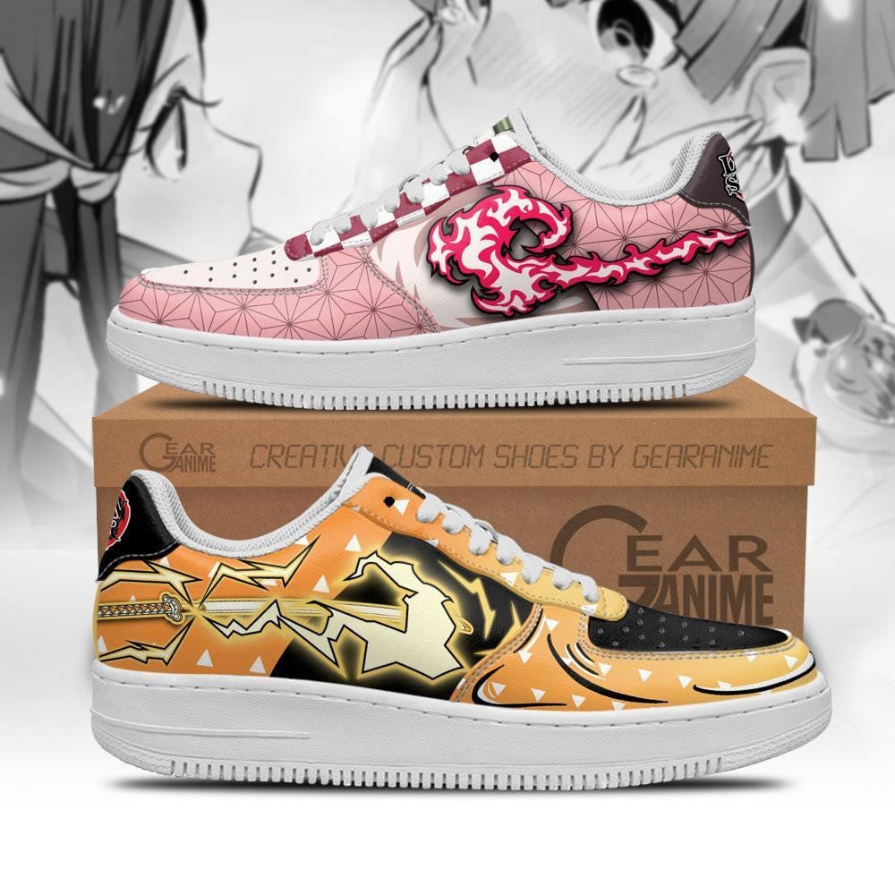 Nezuko and Zenitsu Custom Anime Low-Top Leather Sneakers
