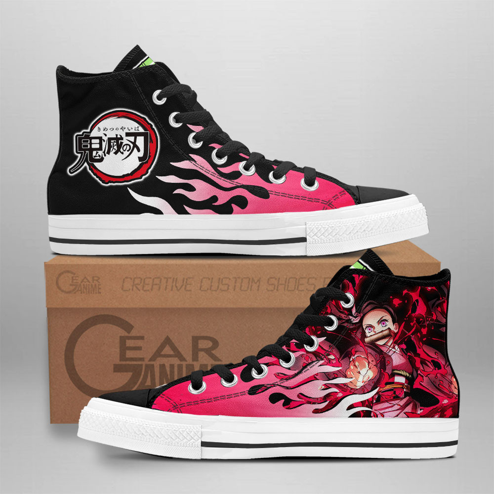 Nezuko Kamado Blood Demon Art Custom Anime High-Top Canvas Shoes Flame NTT090