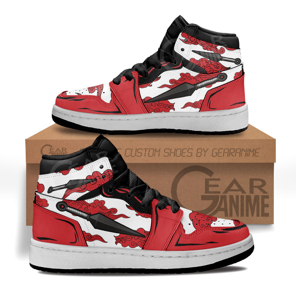 Ninja Kunai Red Clouds Custom Anime Kids High-Top Leather Sneakers MV1406